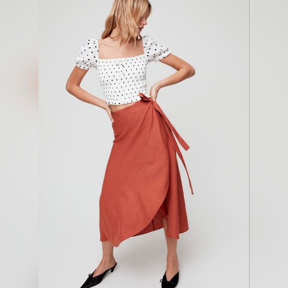 🌞Artizia Wilfred Smocked Polkadot Blouse Square nmNeckline Black White  XS - Picture 3 of 10